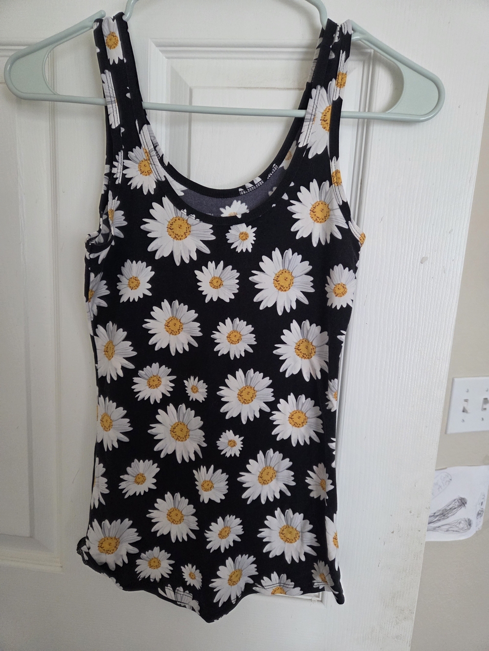 No Boundaries Black Daisy Print Tank Top with White and Yellow Flowers
